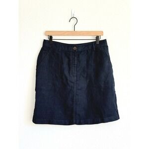 L.L. Bean Navy 100% Linen Mini Skirt 12P Coastal Grandma Quiet Luxury A-Line